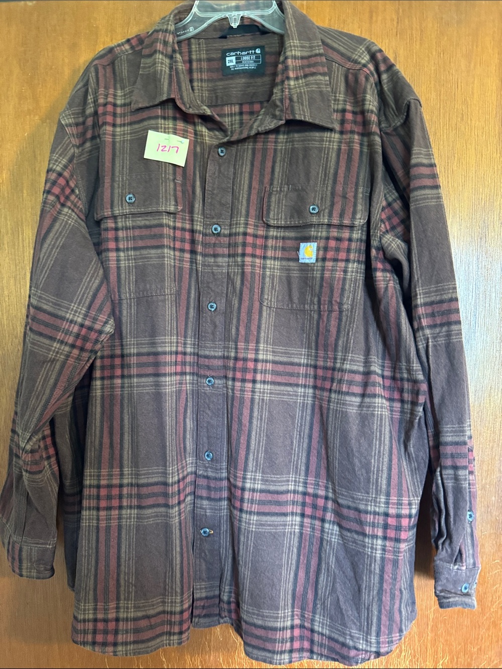 Carhartt Brown & Red Plaid Flannel Work Shirt Size 2XL ‼️😍‼️